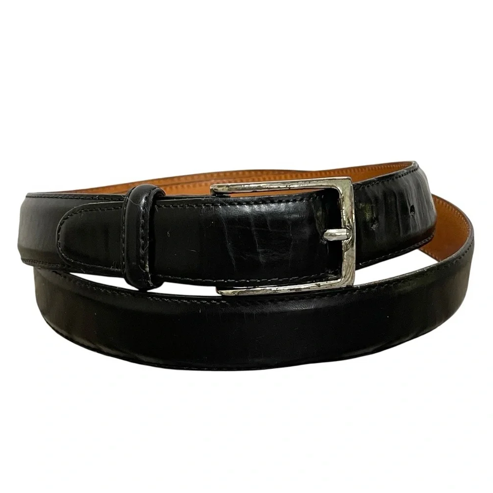 Vintage Martin Dingman Black Milled Finish Leather Belt Hand Made in USA Size 42